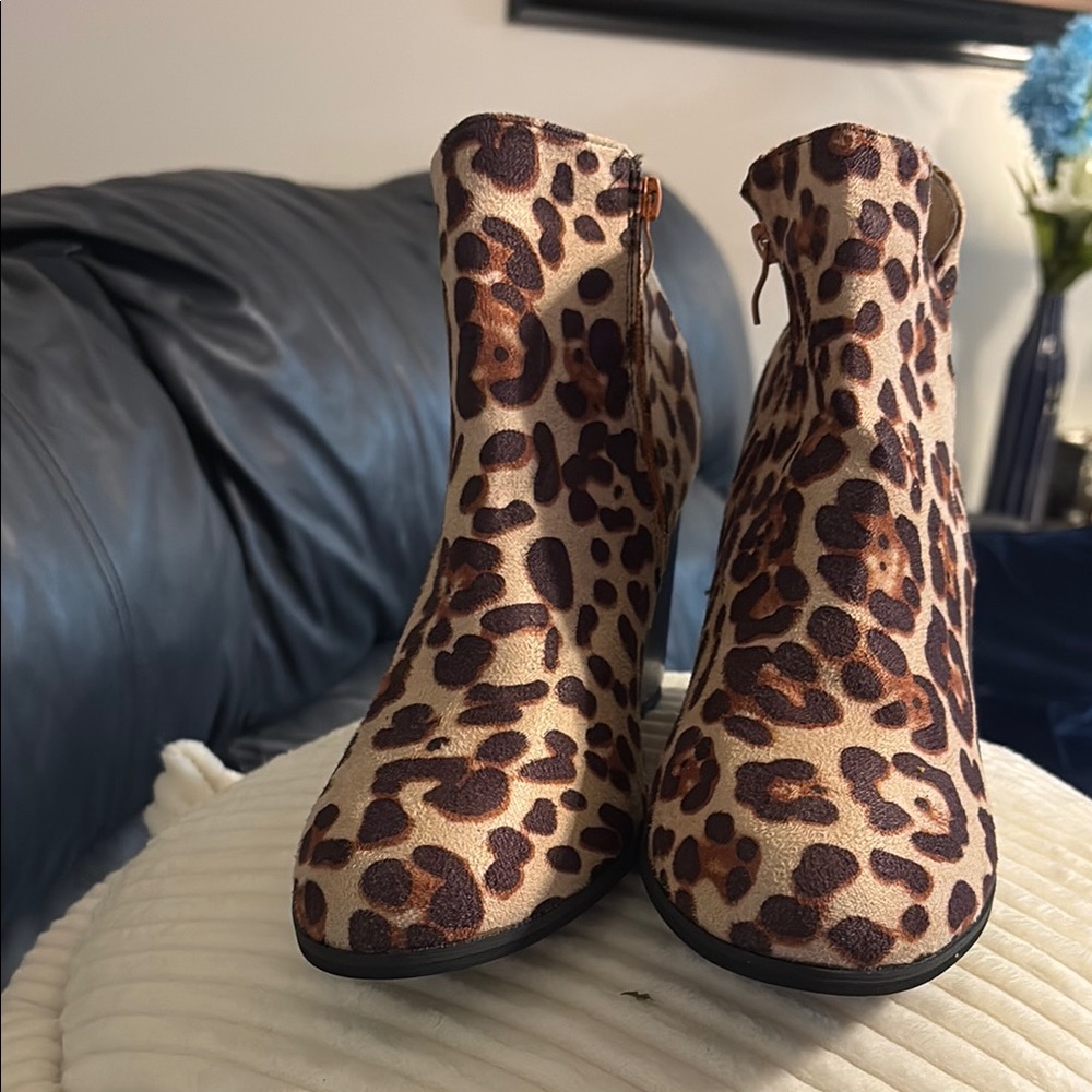 Brown and Tan Animal Print Ankle Booties
